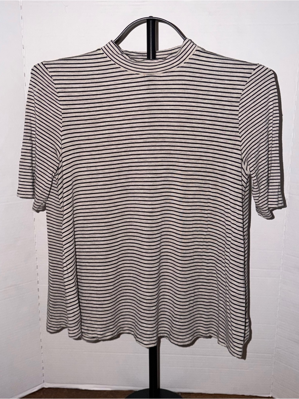 American Eagle Outfitters Black & White Striped Mock Neck Tee